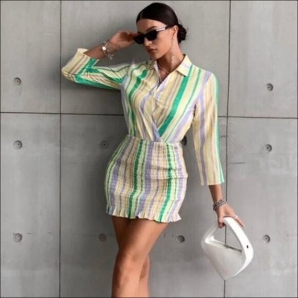 Zara Blogger Favorite Pastel Striped Smocked Skirt Valery Dress Size XS - Picture 10 of 11